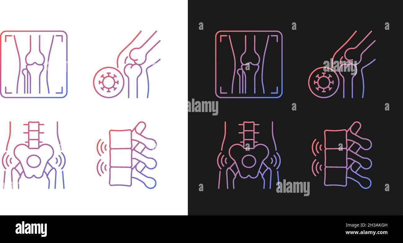 Extreme aching in bones gradient icons set for dark and light mode Stock Vector