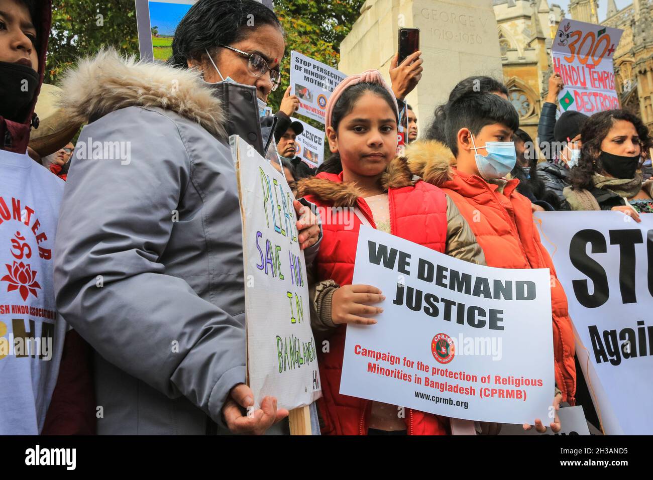 Westminster, London, UK. 27th Oct, 2021. Activists and protesters from the Hindu Community and Bangladesh Hindu Association protest against what they perceive to be barbaric treatment and 'ethnic cleansing' by Bangladesh. Credit: Imageplotter/Alamy Live News Stock Photo