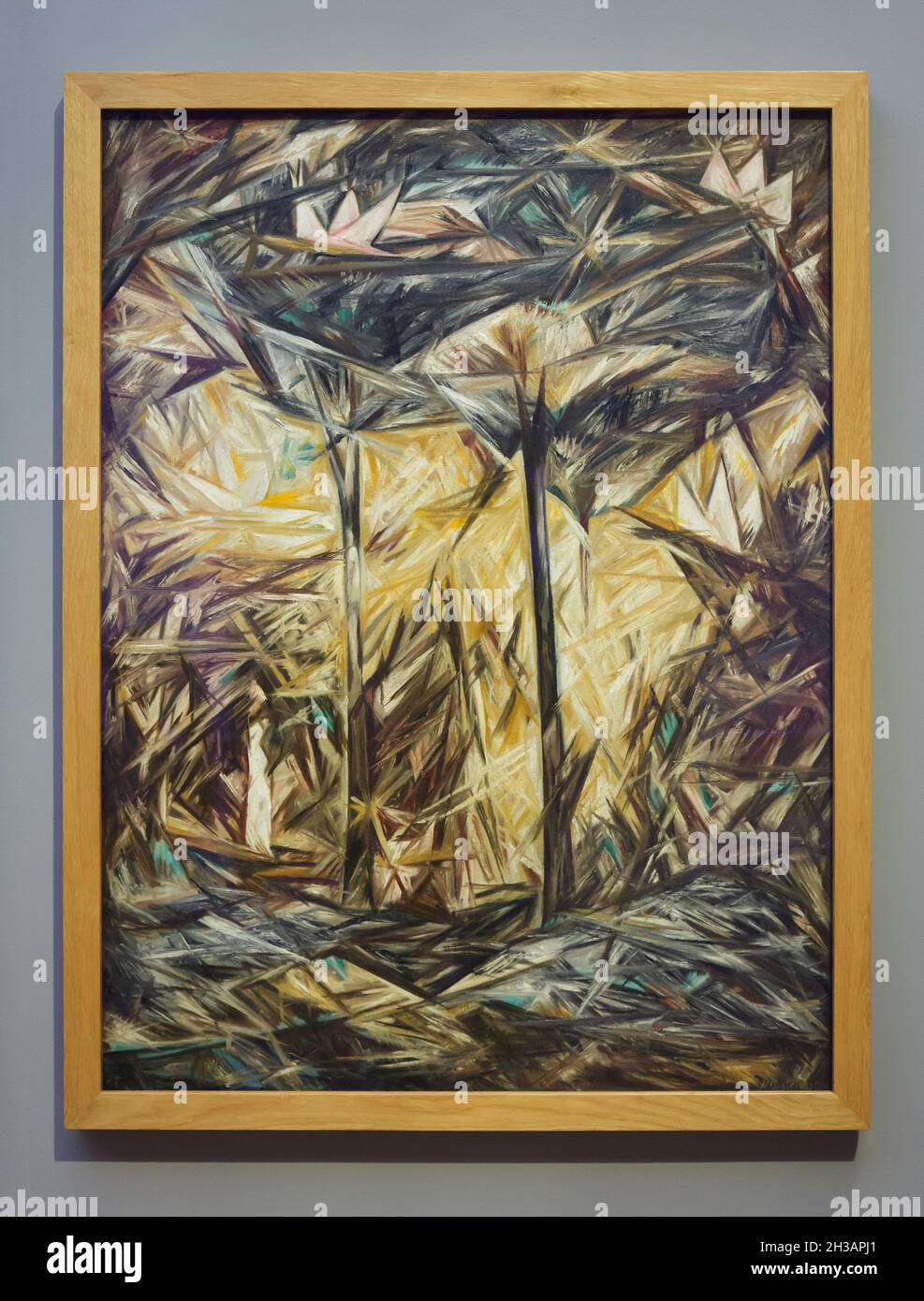 Painting 'Forest' by Russian avant-garde painter Natalia Goncharova (1913) on display at the special exhibition devoted to Impressionism in Russia in the Museum Barberini in Potsdam, Germany. The exhibition entitled 'Dawn of the Avant-Garde' runs till 9 January 2022. Stock Photo