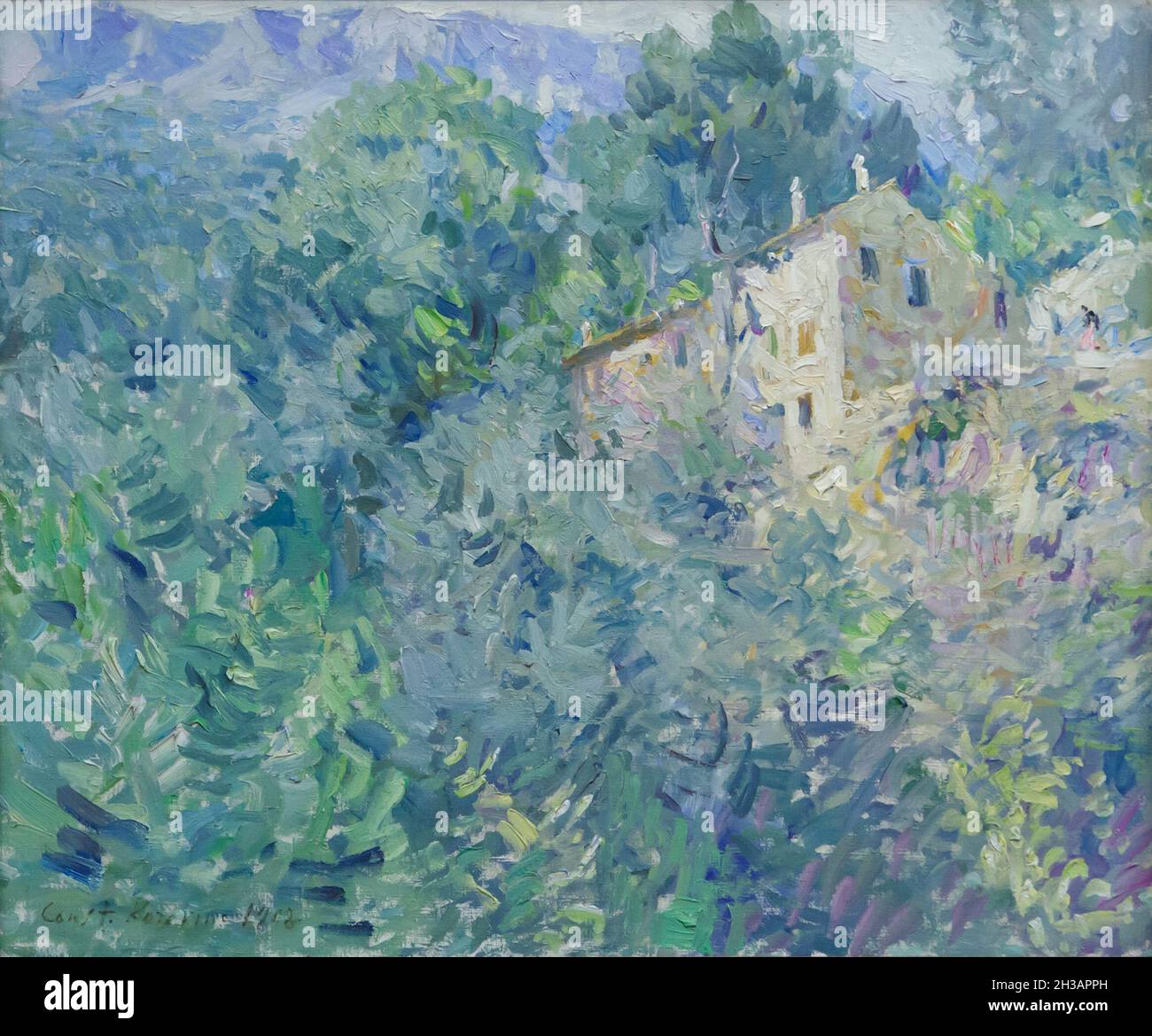 Painting 'In the South of France' by Russian Impressionist painter Konstantin Korovin (1908) on display at the special exhibition devoted to Impressionism in Russia in the Museum Barberini in Potsdam, Germany. The exhibition 'Dawn of the Avant-Garde' runs till 9 January 2022. Stock Photo