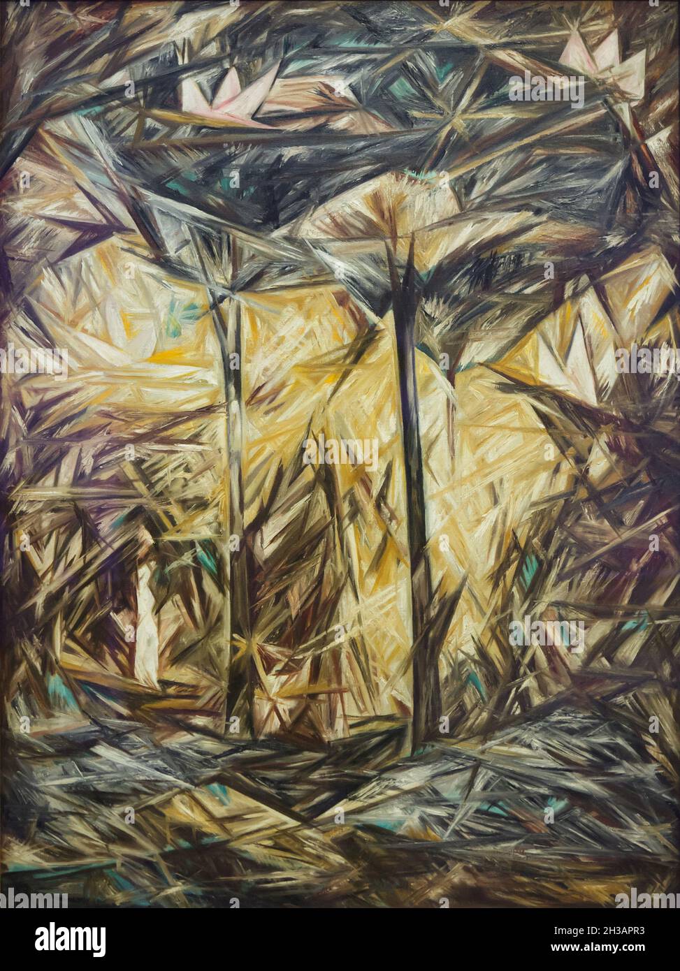 Painting 'Forest' by Russian avant-garde painter Natalia Goncharova (1913) on display at the special exhibition devoted to Impressionism in Russia in the Museum Barberini in Potsdam, Germany. The exhibition entitled 'Dawn of the Avant-Garde' runs till 9 January 2022. Stock Photo