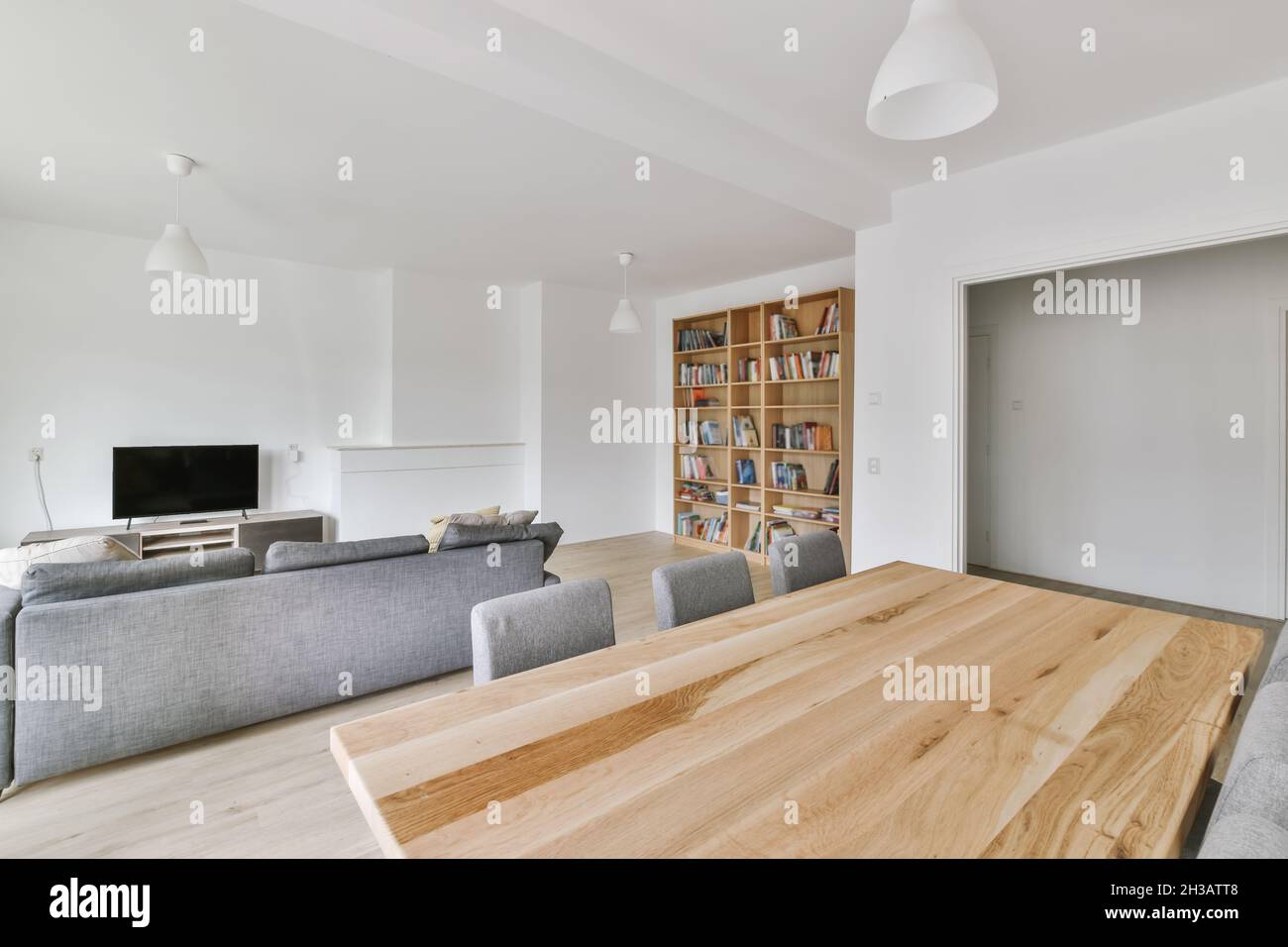 Design of stylish bright living and dining room Stock Photo - Alamy