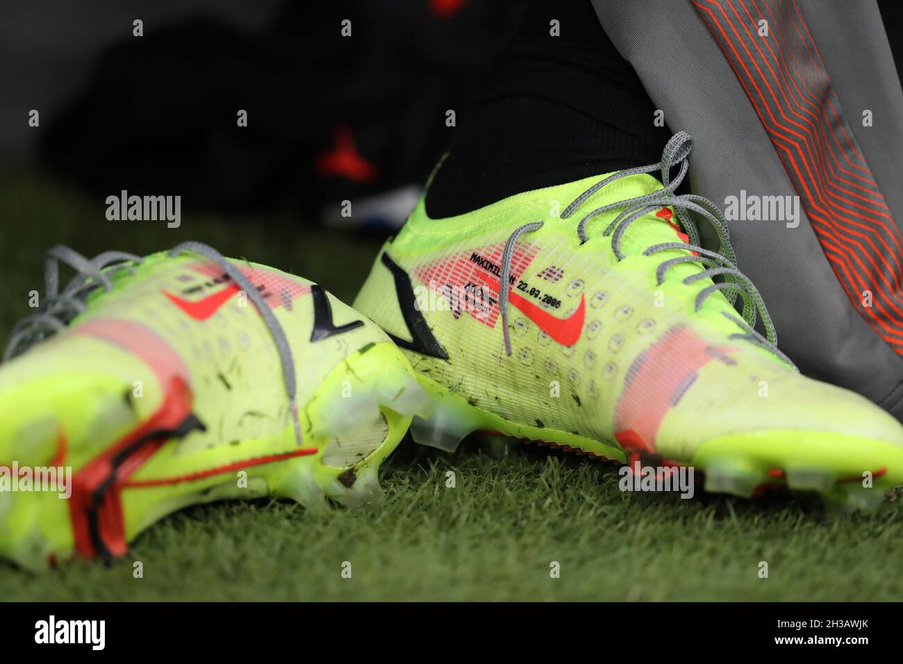 Milan, Italy, 26th October 2021. Zlatan Ibrahimovic of AC Milan's personalised  football boots prior to the