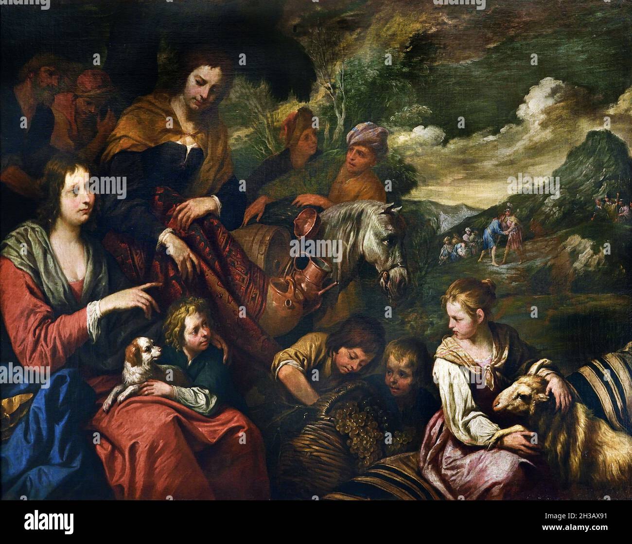 Jacob's Family by Giovanni Andrea De Ferrari, end of the 1630 AD Italy, Italian, ( Jacob 13 children, 10  were founders of tribes of Israel.  daughter Dinah,  six sons—Reuben, Simeon, Levi was the ancestor of the Levites, Judah from whom a  Davidic monarchy were descended, Issachar, and Zebulun.) Stock Photo