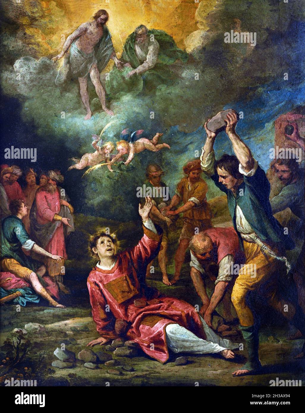 Martyrdom of Saint Stephen by Giovanni Andrea De Ferrari (1598-1669), undated, oil on copper Italy, Italian, Stock Photo