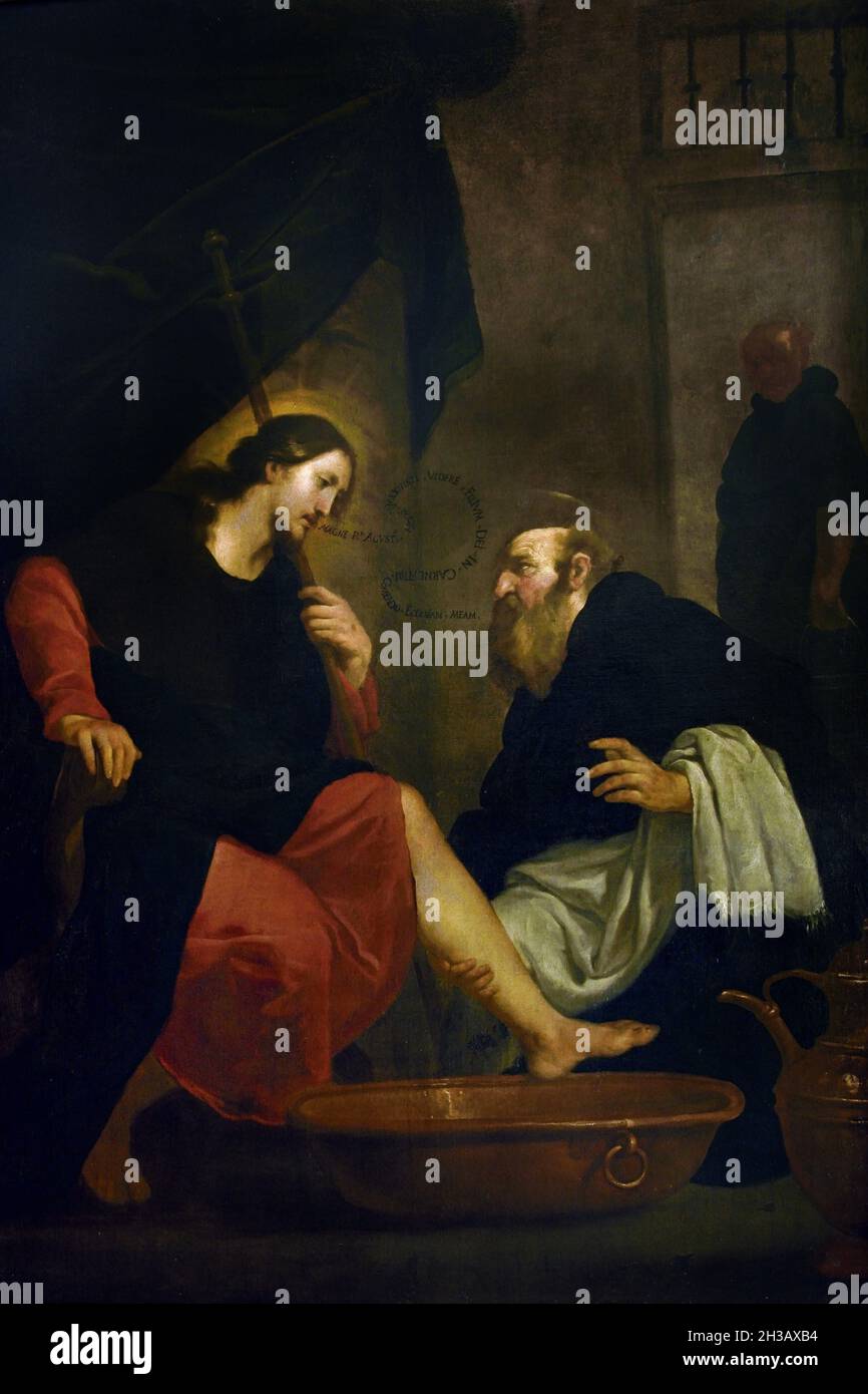 Saint Augustine washes the feet of Christ in the semblance of a pilgrim, 1625-50 Orazio de Ferrari  (1606–1657) Italy Italian Stock Photo