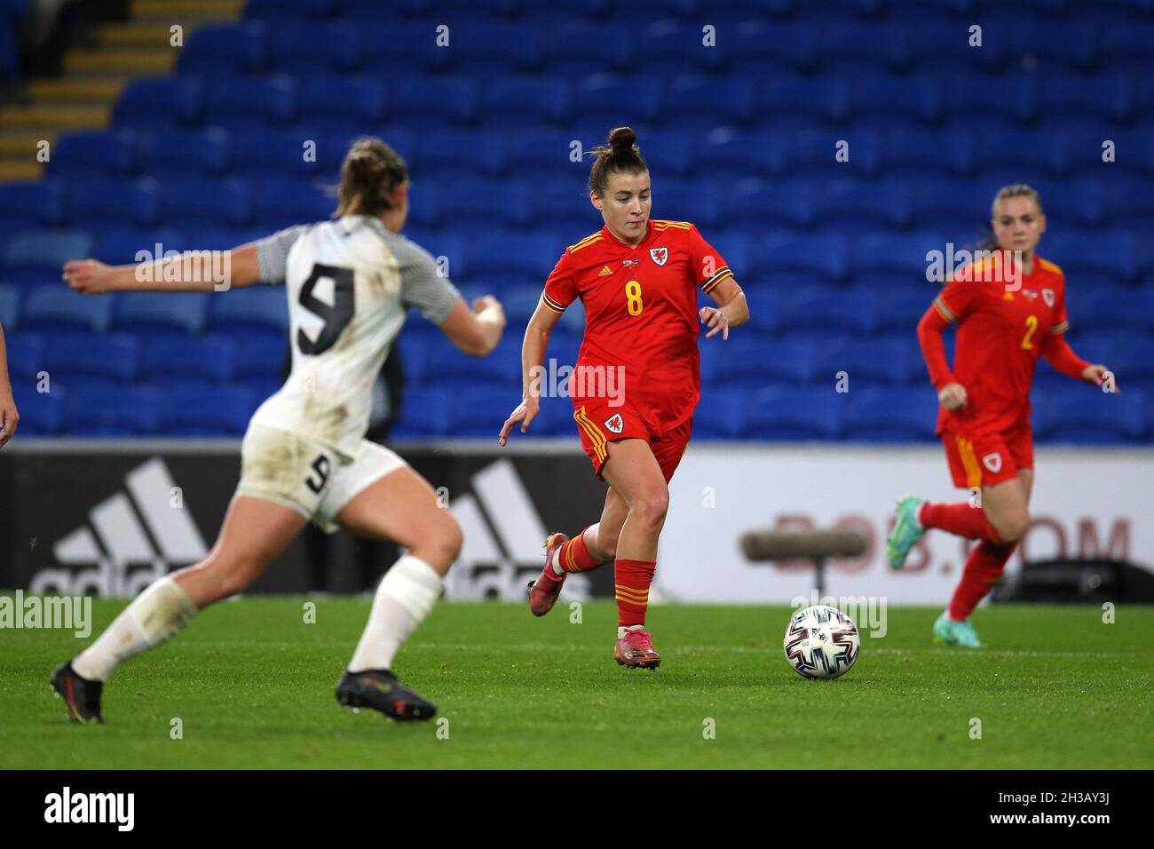 Cardiff, UK. 26th Oct, 2021. Angharad James of Wales (8) in action. Wales women v Estonia women, FIFA Women's World Cup 2023 qualifying match at the Cardiff city Stadium in Cardiff on Tuesday 26th October 2021. Editorial use only, pic by Andrew Orchard/Andrew Orchard sports photography/Alamy Live news Credit: Andrew Orchard sports photography/Alamy Live News Stock Photo