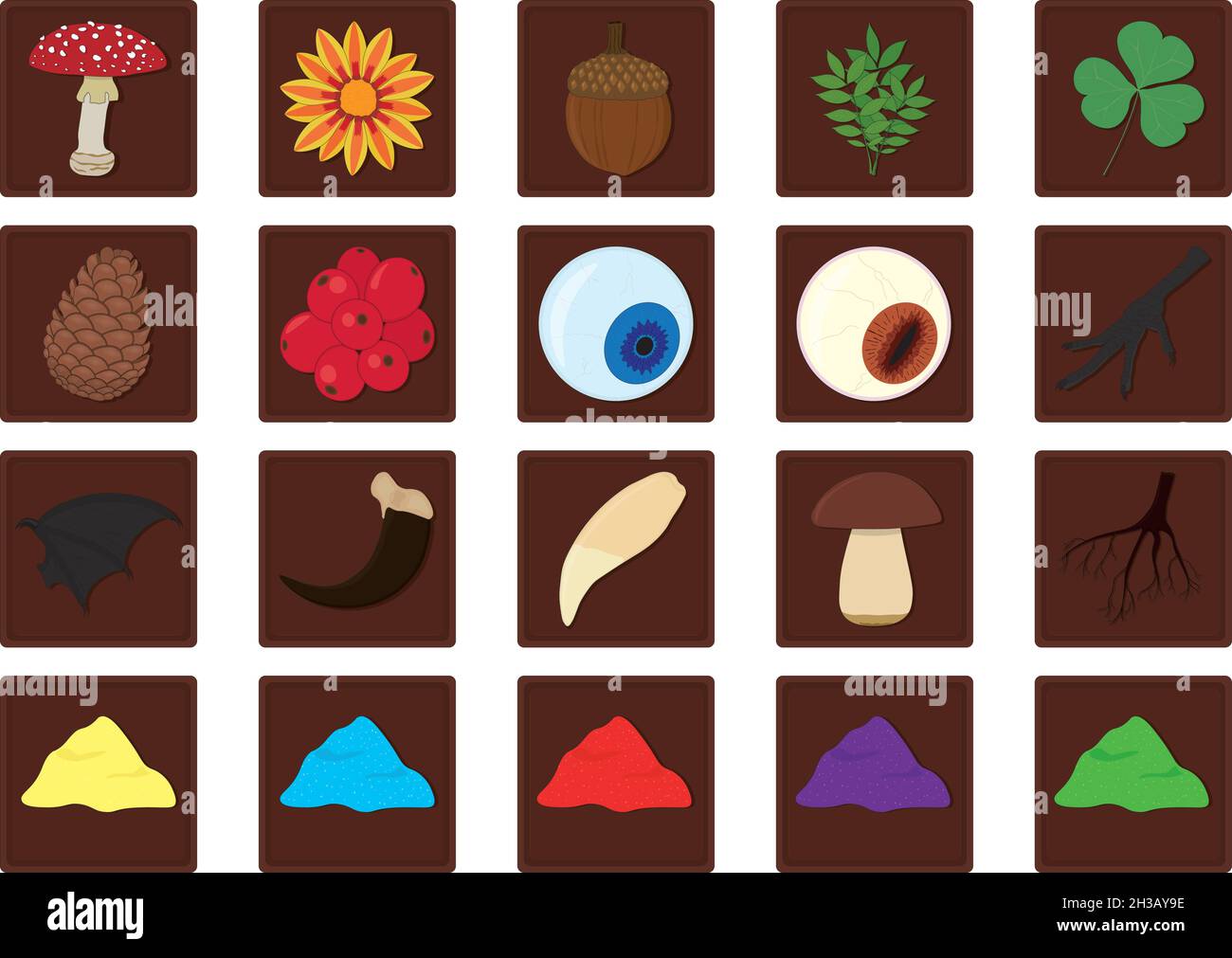 Alchemy ingredients collection game assets vector illustration Stock Vector