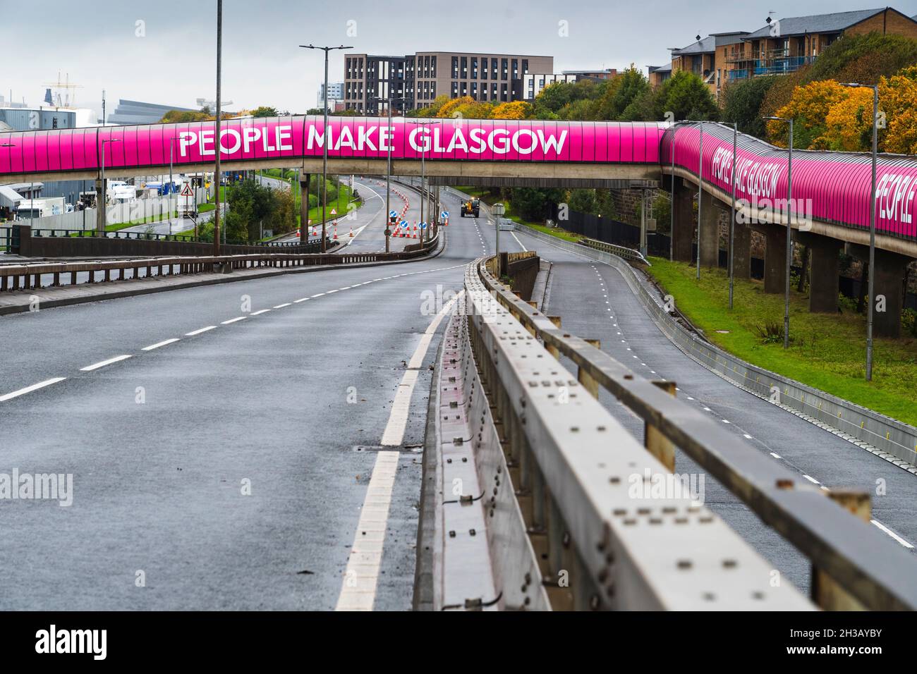 Clydeside Expressway in Glasgow is closed to traffic ahead of opening.of COP26 in the city, Glasgow, Scotland, UK Stock Photo