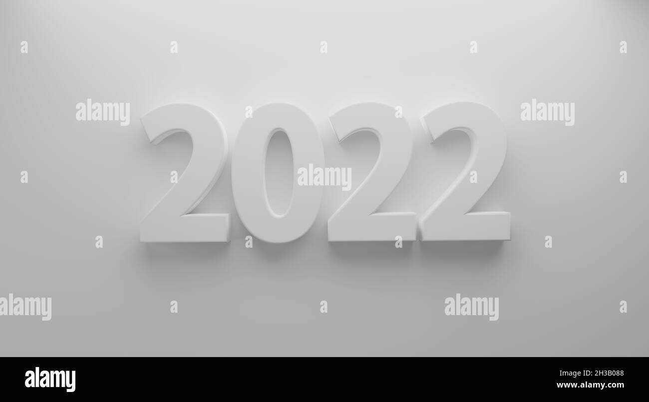 Happy New Year 2022. 3D illustration numbers isolated white background color concept for confetti  on Christmas holiday. Action plan and challenge on Stock Photo