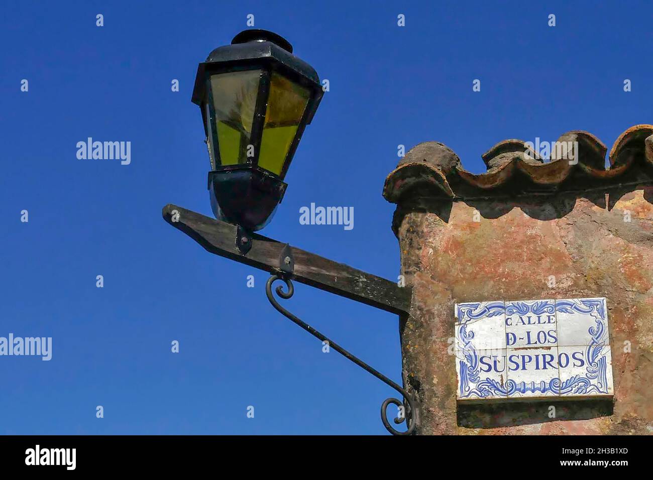 Lamppost in the street of the sighs in Colonia Sacramento - Uruguay. Stock Photo