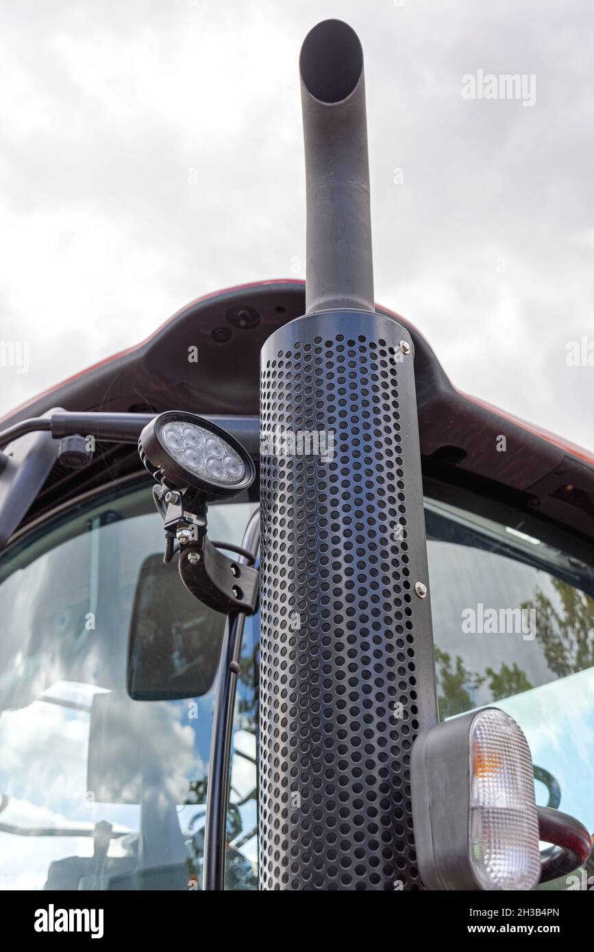 Tractor Exhaust Black Pipe Muffler and Led Light Reflector Stock Photo Alamy