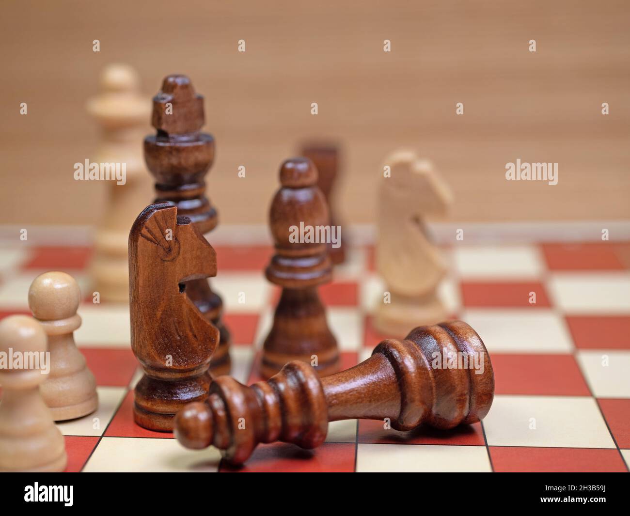 Chess pieces on a game board in close-up Stock Photo