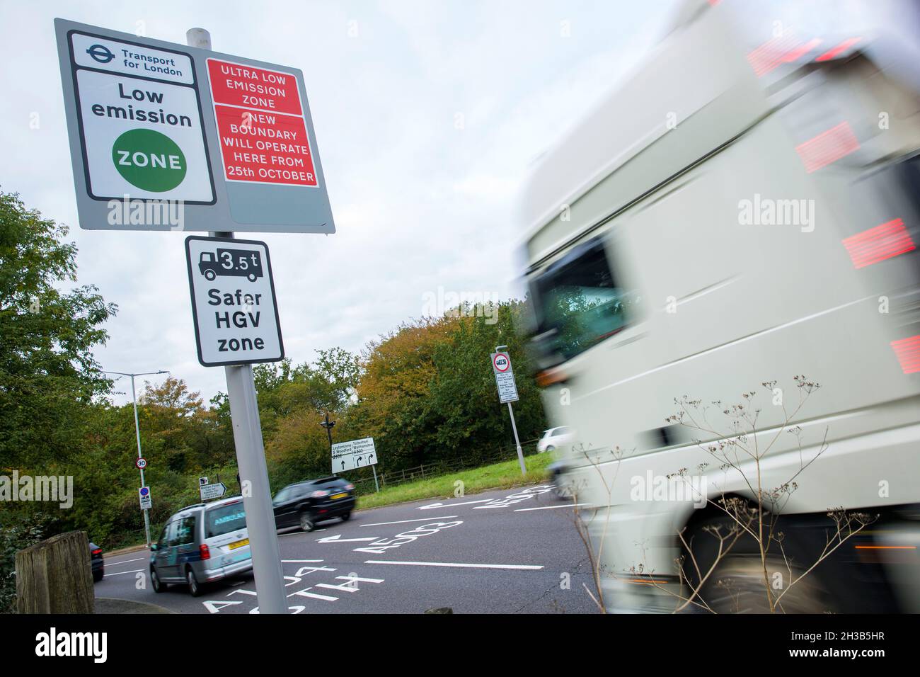 A road sign informing motorists of the expansion of Ultra Low Emission ...