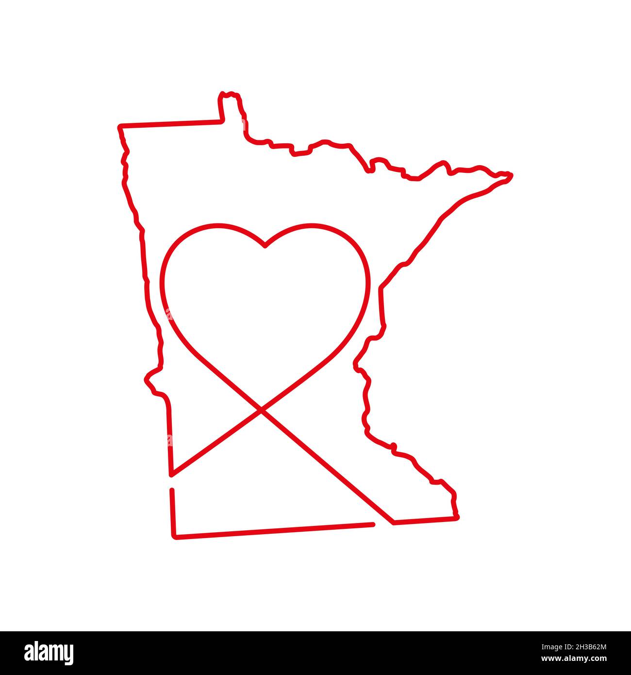 Minnesota US state red outline map with the handwritten heart shape ...