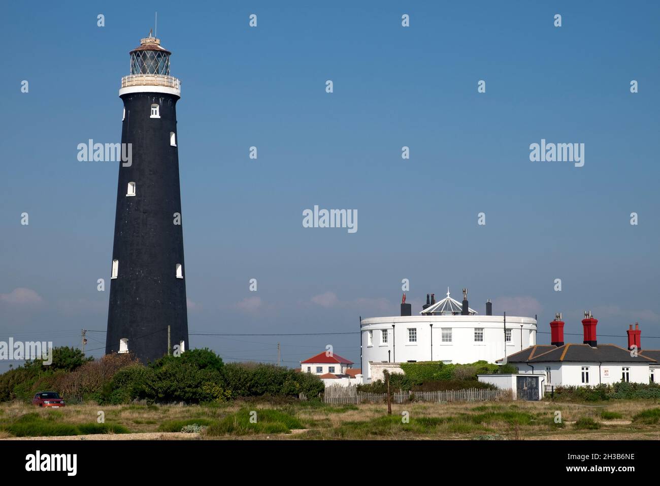 Old lighthouse near Dungeness Nuclear Power Station in Kent UK Kent England UK Great Britain    KATHY DEWITT Stock Photo