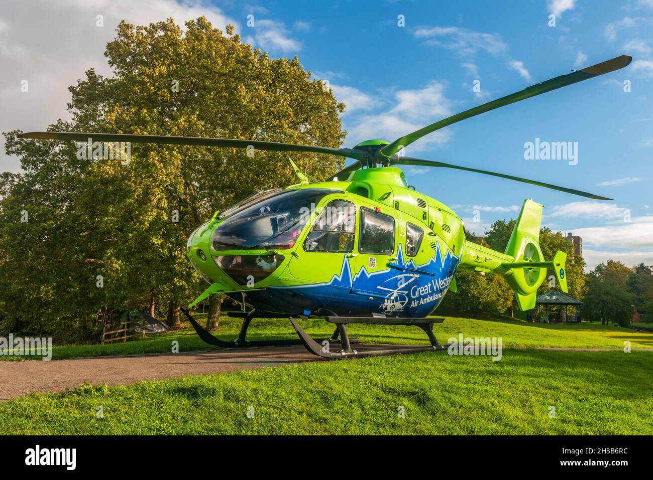 Great Western Air Ambulance Eurocopter EC135 in Castle Park, Bristol. Stock Photo