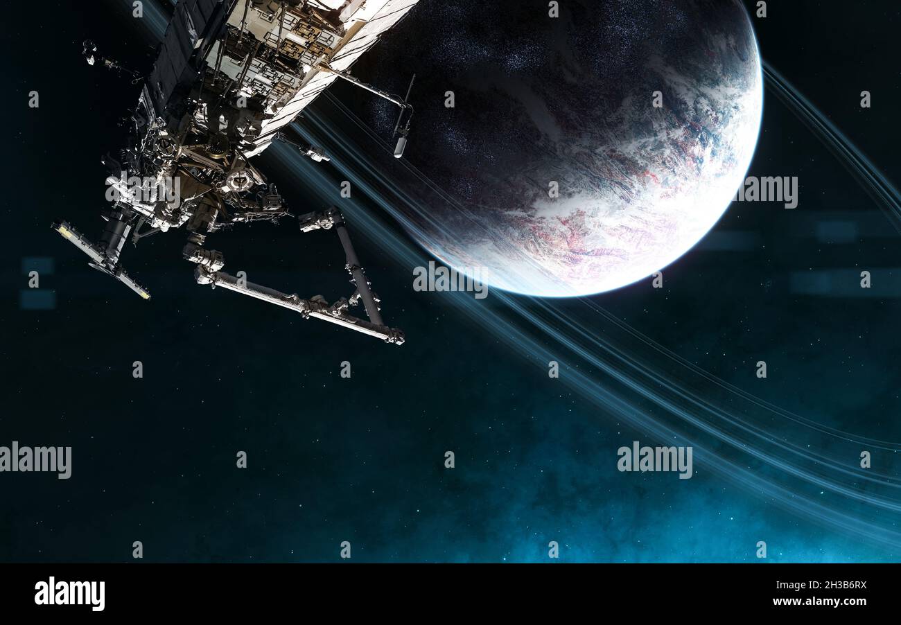 Space station on background of deep space planet Stock Photo