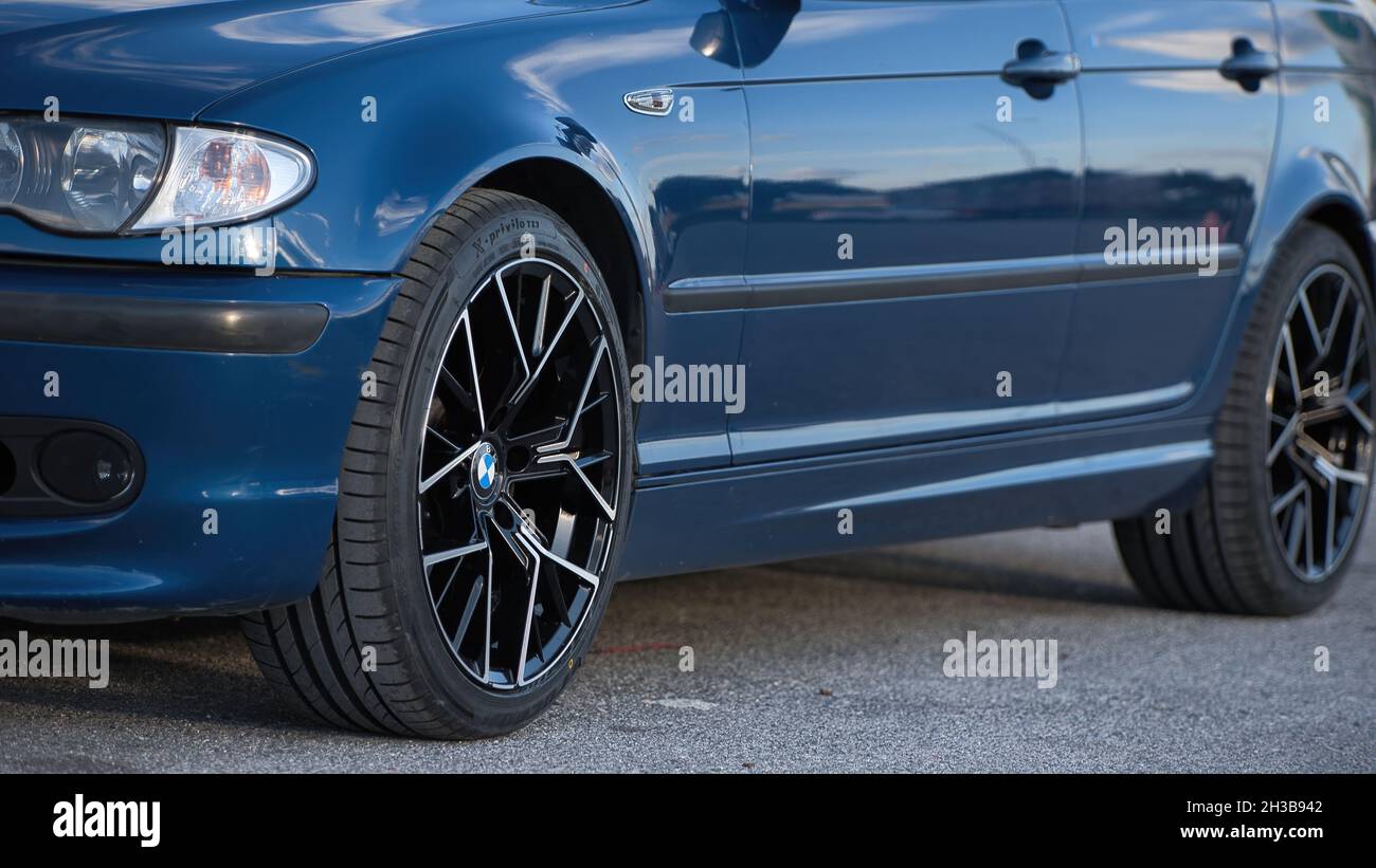 VOLOS, GREECE - Oct 25, 2021: BMW E46 Blue topaz .The most commercial car  in the BMW industry. With wonderful tires and alloy wheels Stock Photo -  Alamy