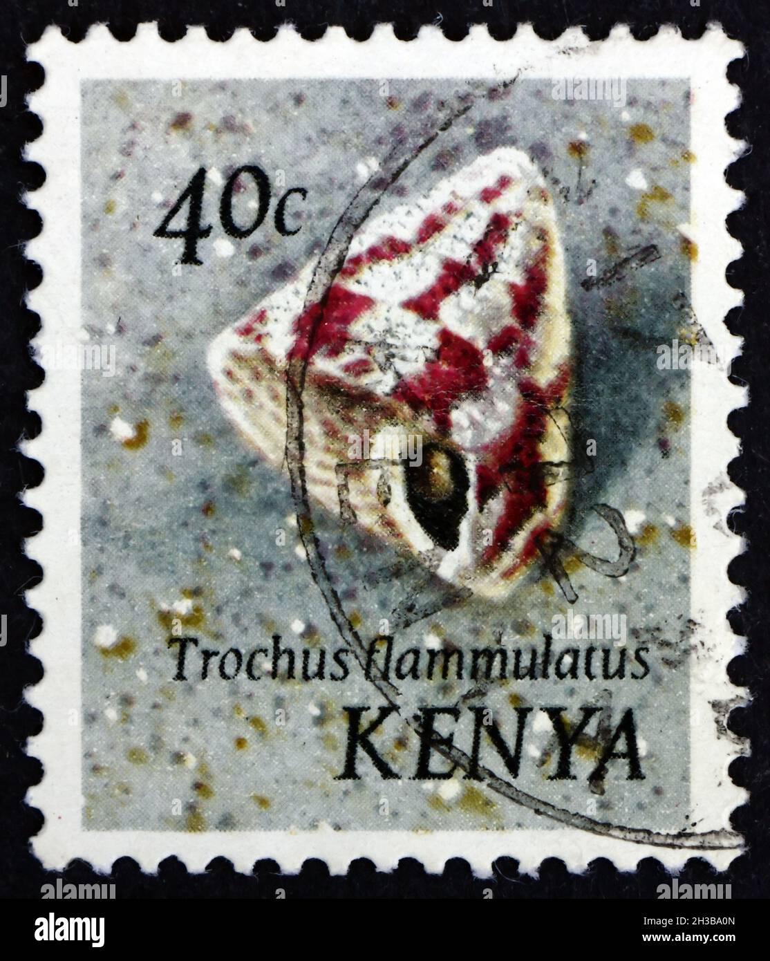 KENYA - CIRCA 1971: a stamp printed in Kenya shows Flame Top Shell, Trochus Flammulatus, is a Species of Sea Snail, circa 1971 Stock Photo