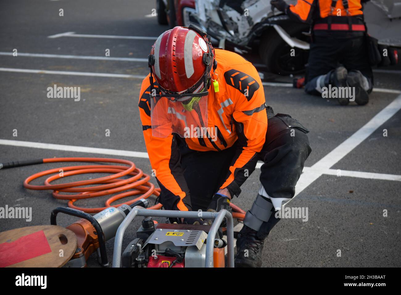 intervention of firefighters on a road accident in france Stock Photo