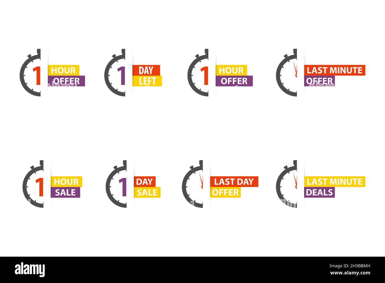 Sale set icons flat style. Stopwatch timer concept Stock Vector