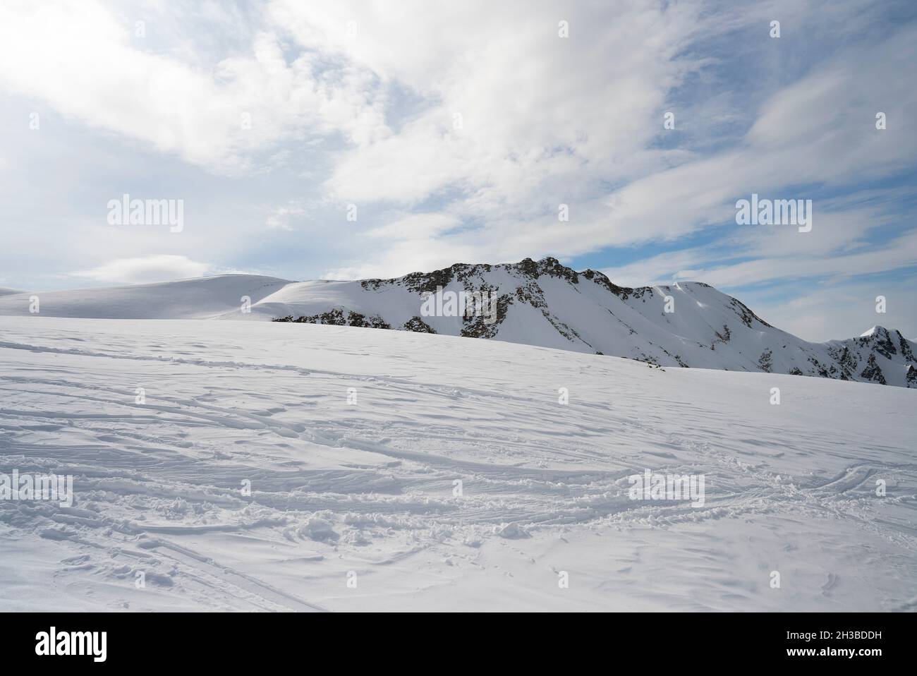 White sunny snow mountain landscapes Stock Photo