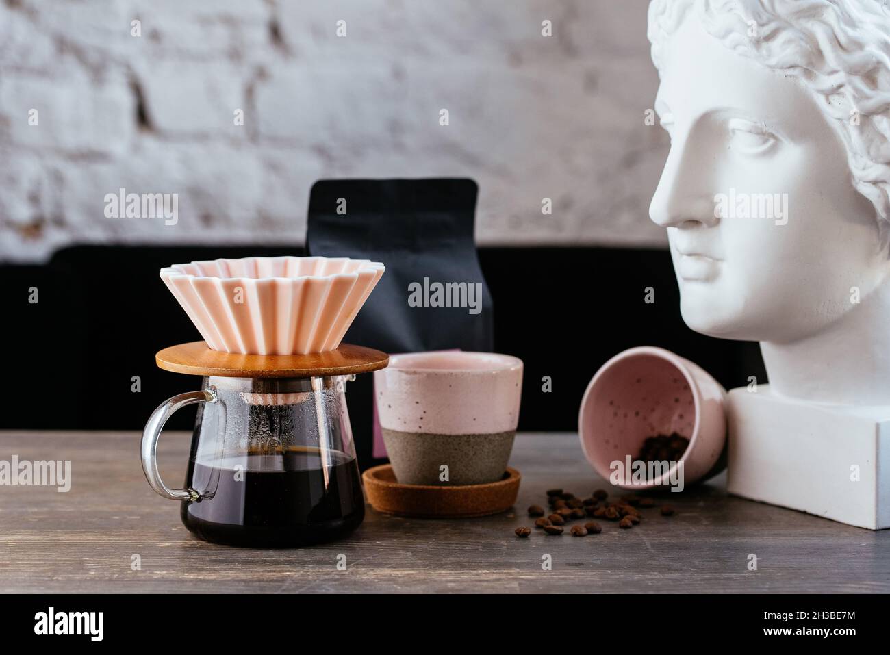 coffee pot with coffee on the table Stock Photo