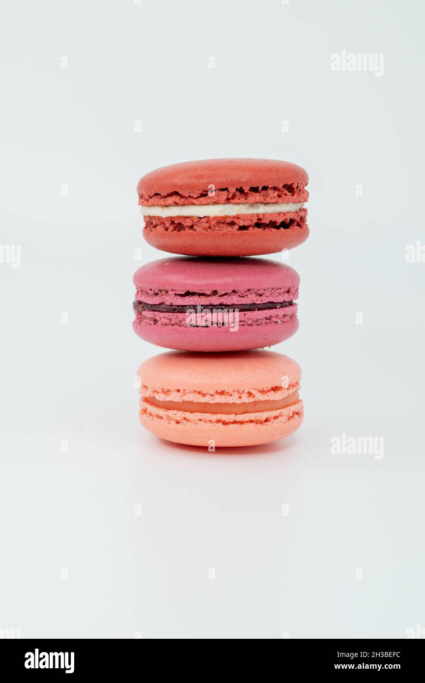 Tower of French Macarons in Warm Colors Stock Photo