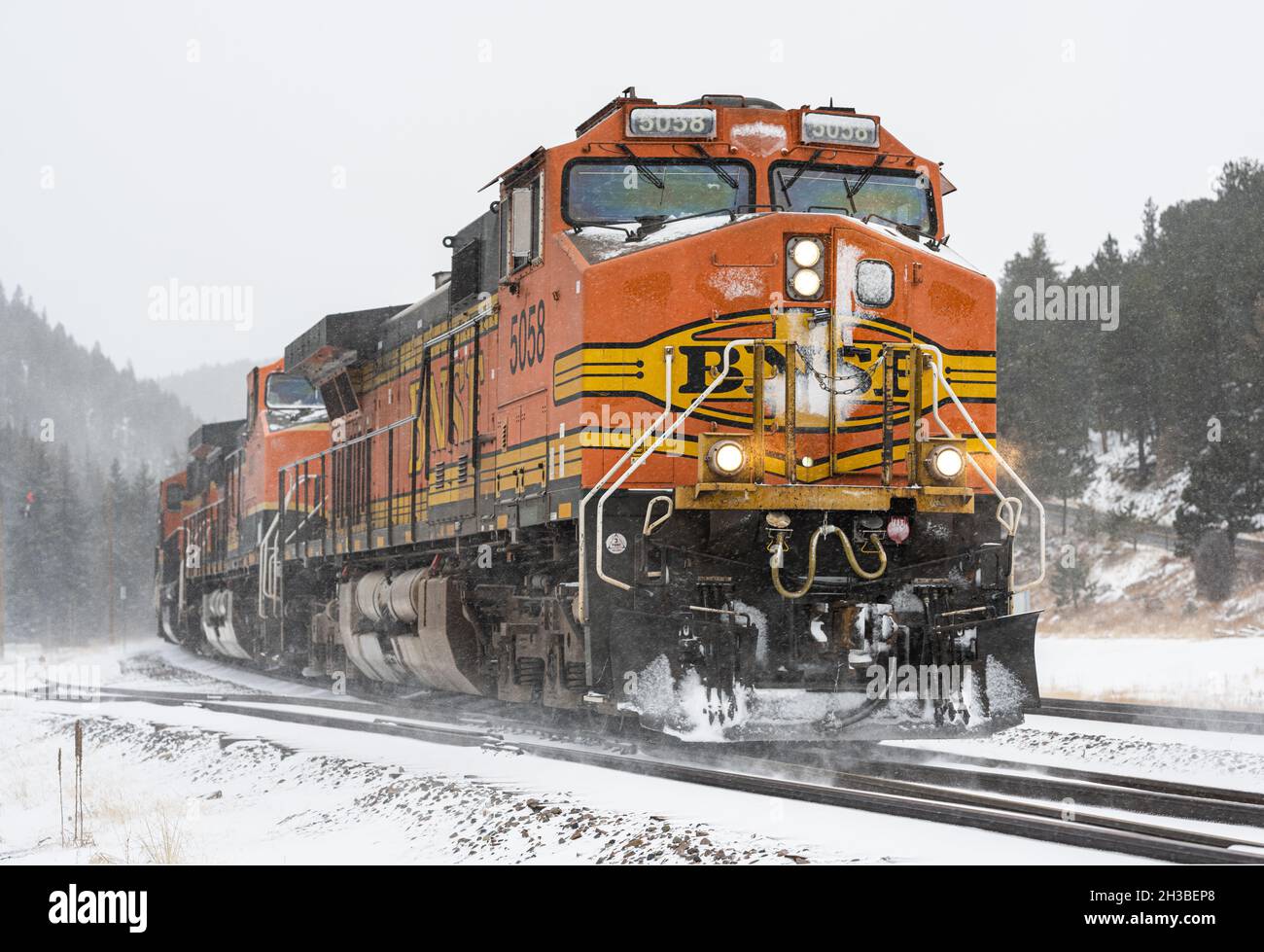 Train In Pinecliffe Colorado in the snow Stock Photo