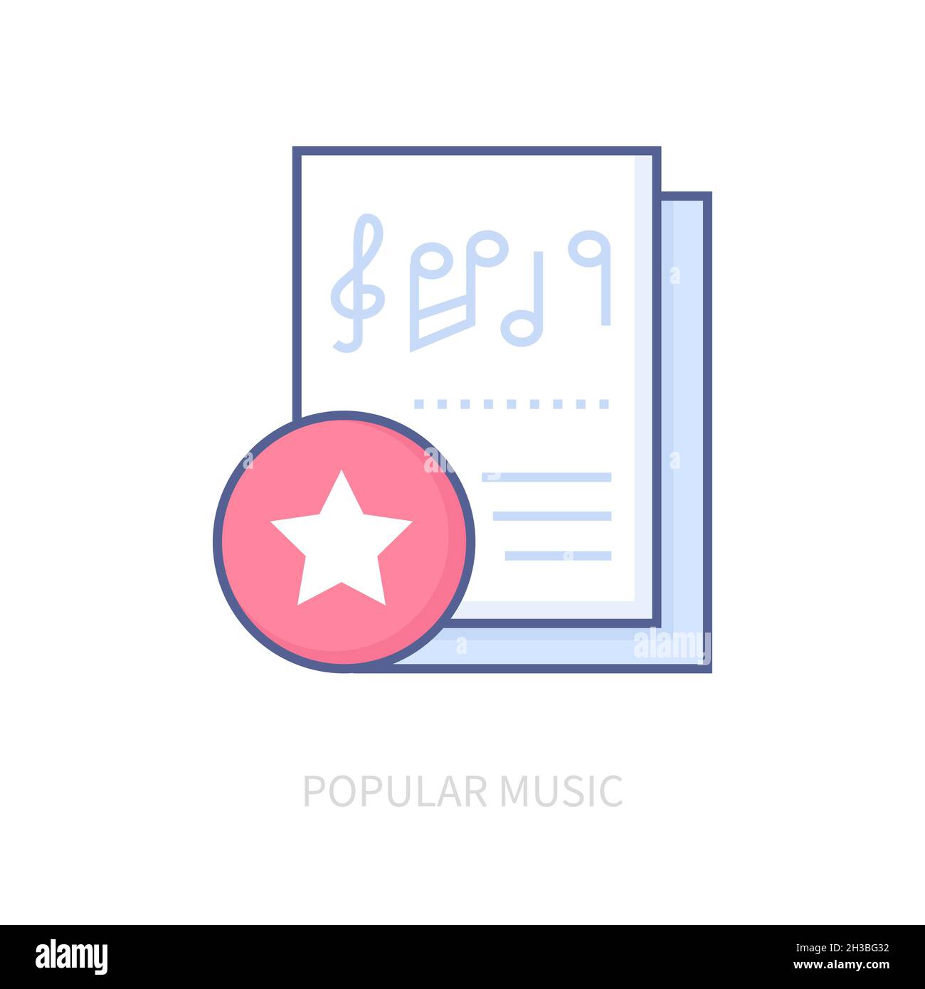 Popular music - modern line design style icon on white background. Neat detailed image of star rated sheet music. Sheet music, treble clef, stave, mel Stock Vector
