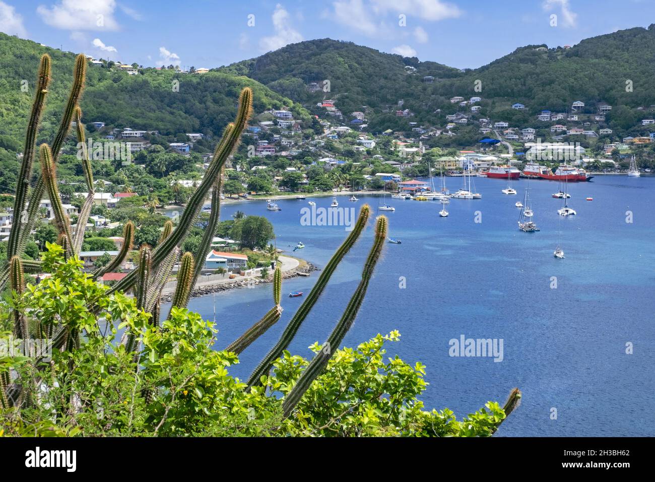 View over the bay and capital town Port Elizabeth on the island Bequia, part of the nation of Saint Vincent and the Grenadines in the Caribbean Sea Stock Photo