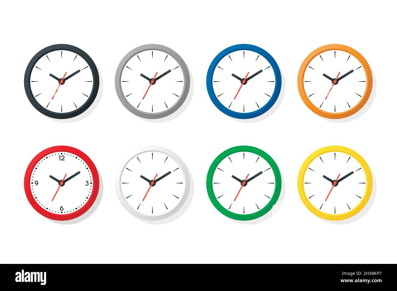 Vector Color Flat Wall Office Clock Icon Set Isolated on White ...