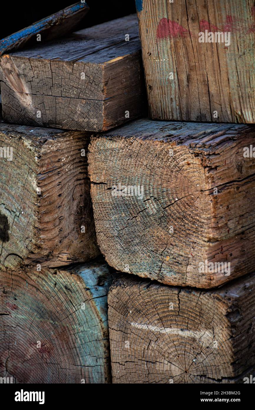 Pile of 6x6 wood posts stacked on pier Stock Photo Alamy