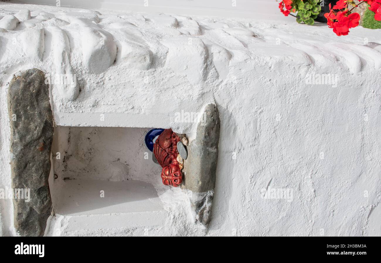 Y Ddraig Goch (The red dragon) in a cottage post point. Stock Photo