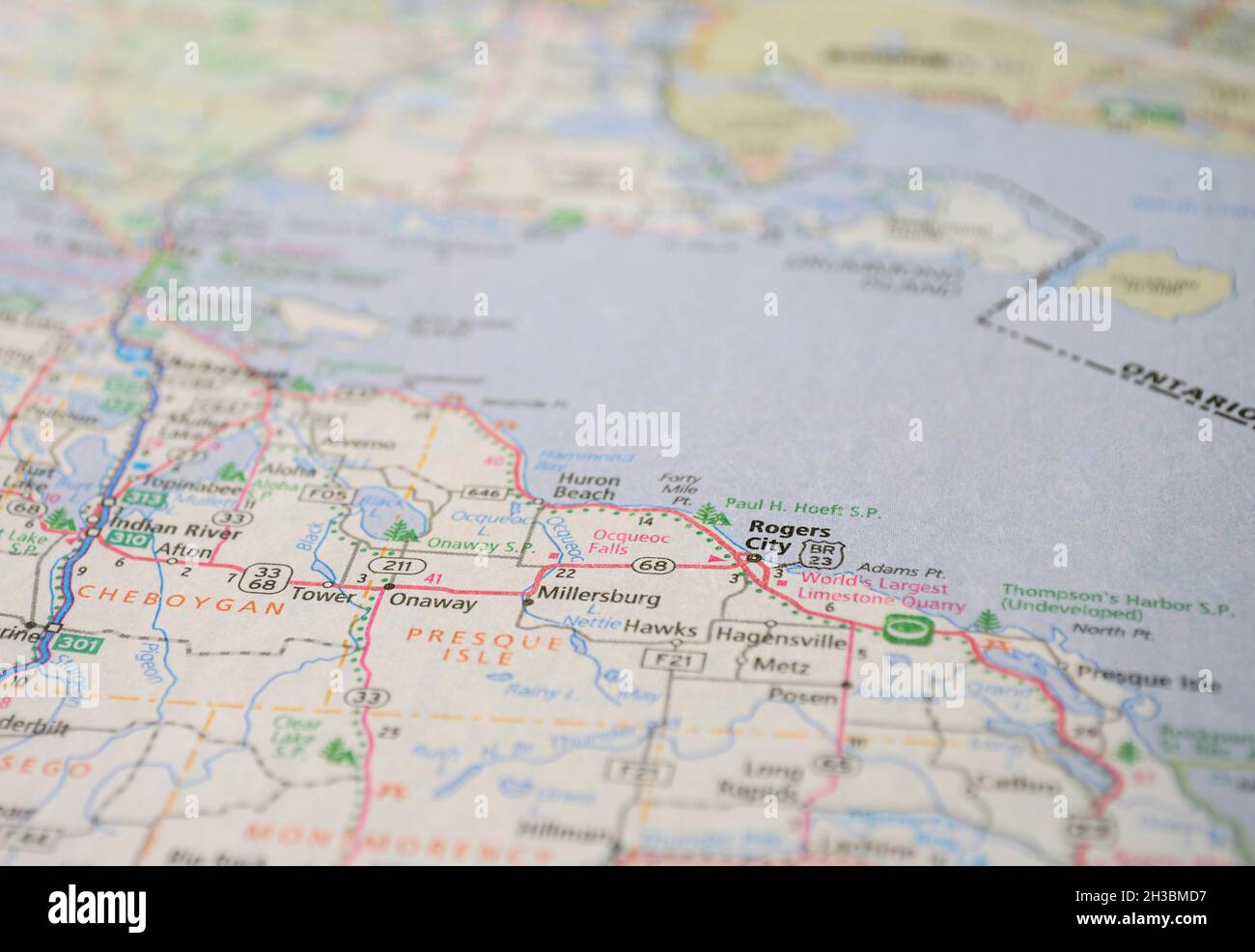 Map of the city of Rogers City, MI Stock Photo Alamy