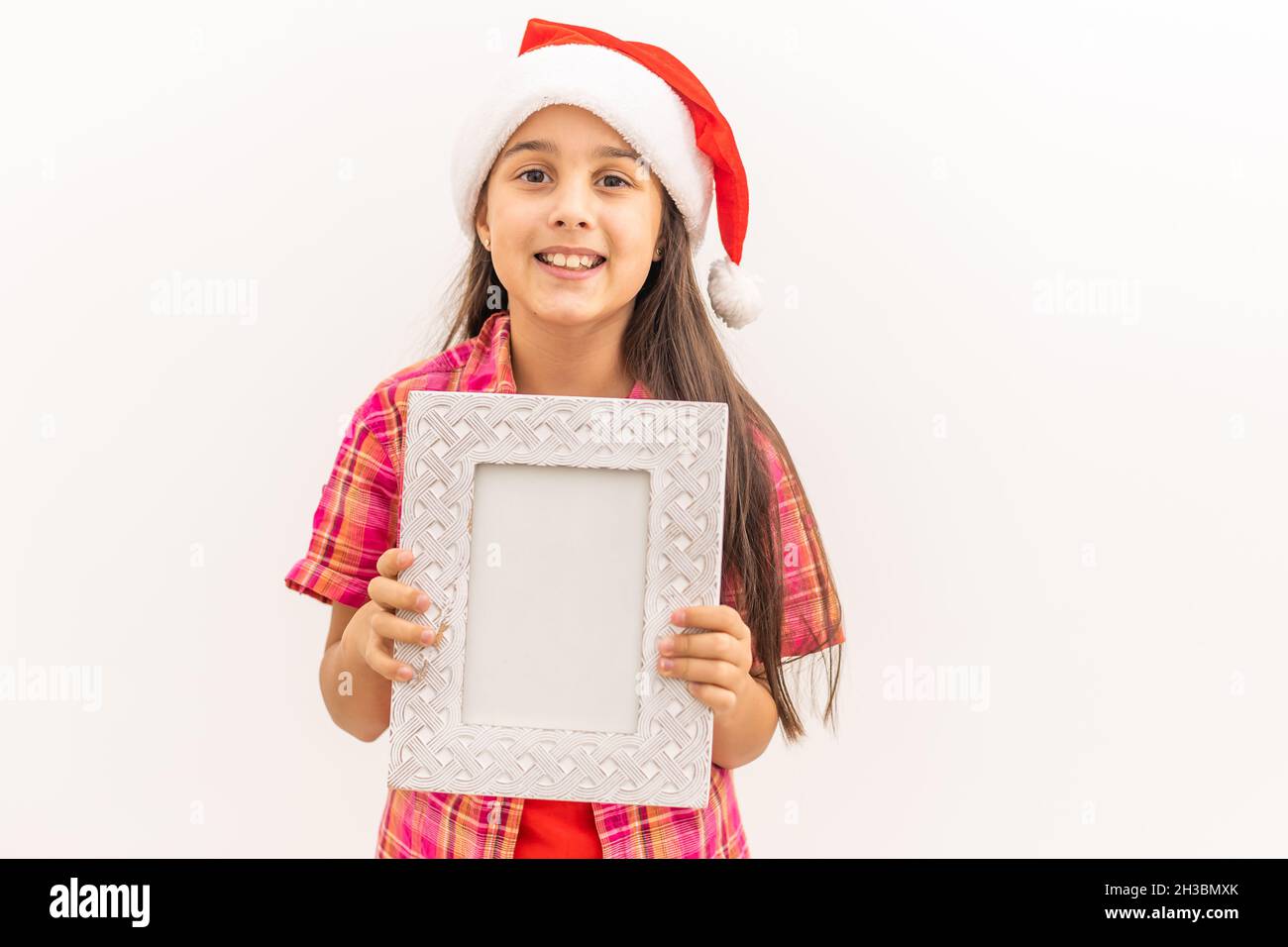 Child holding blank frame, isolated on white Stock Photo - Alamy