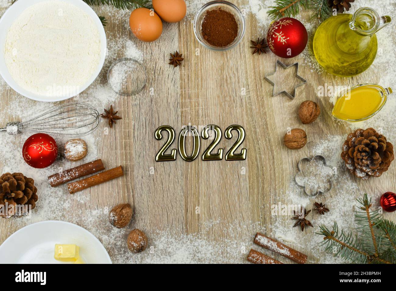 Christmas Food Products 2022 Tools And Products For Baking Homemade Gingerbread Cookies On A Wooden  Background With The Inscription 2020. New Year And Christmas Card. Egg  Products Stock Photo - Alamy