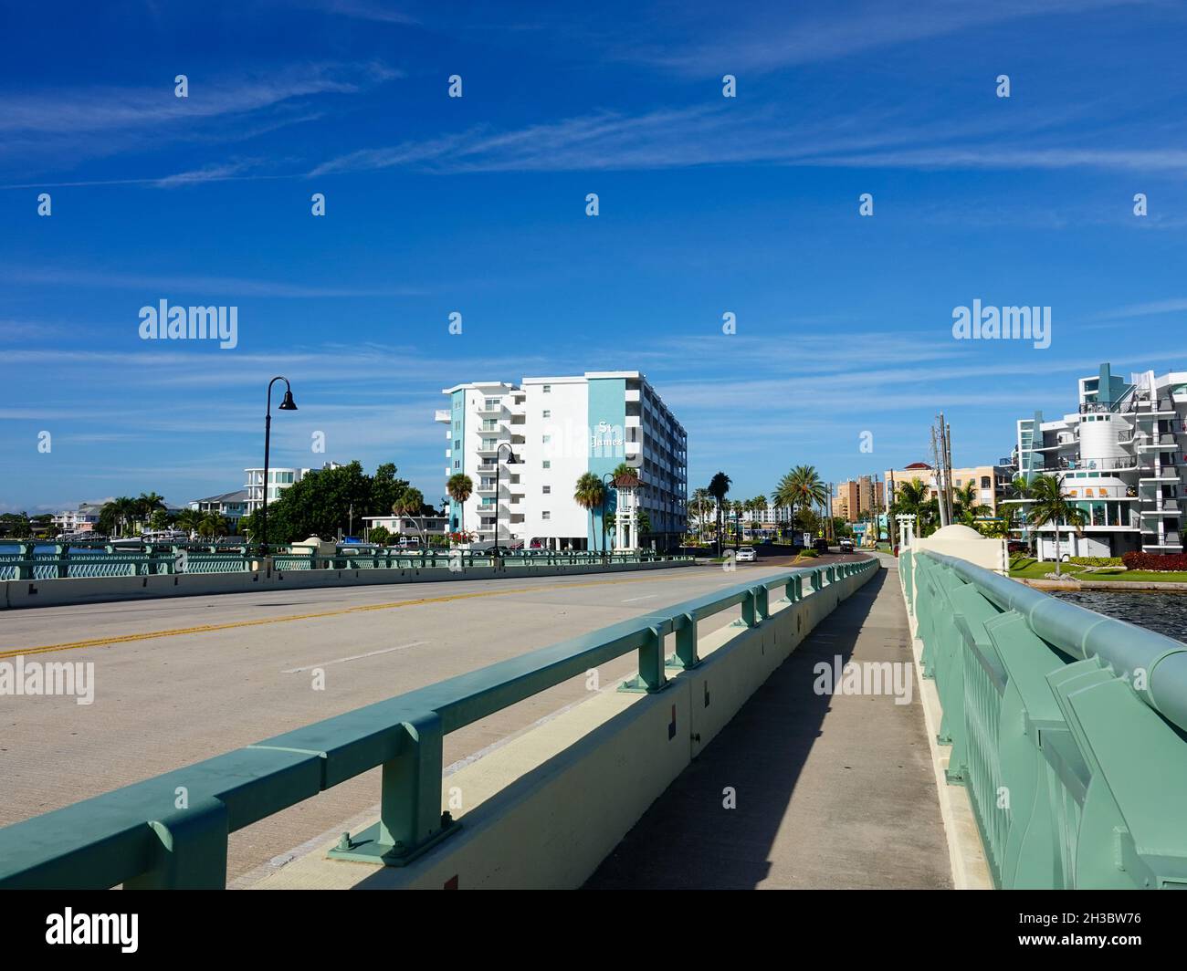 Looking across the Treasure Island Causeway bridge to the barrier