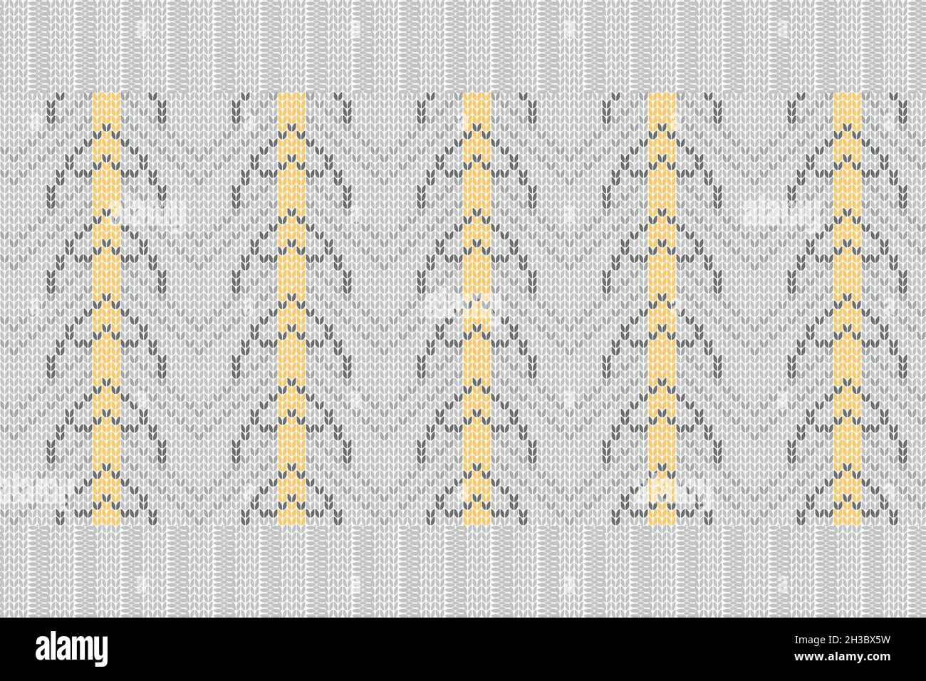 Vector seamless border, pattern. Beautiful grey-yellow knitted pattern on a gray background. Stock Vector