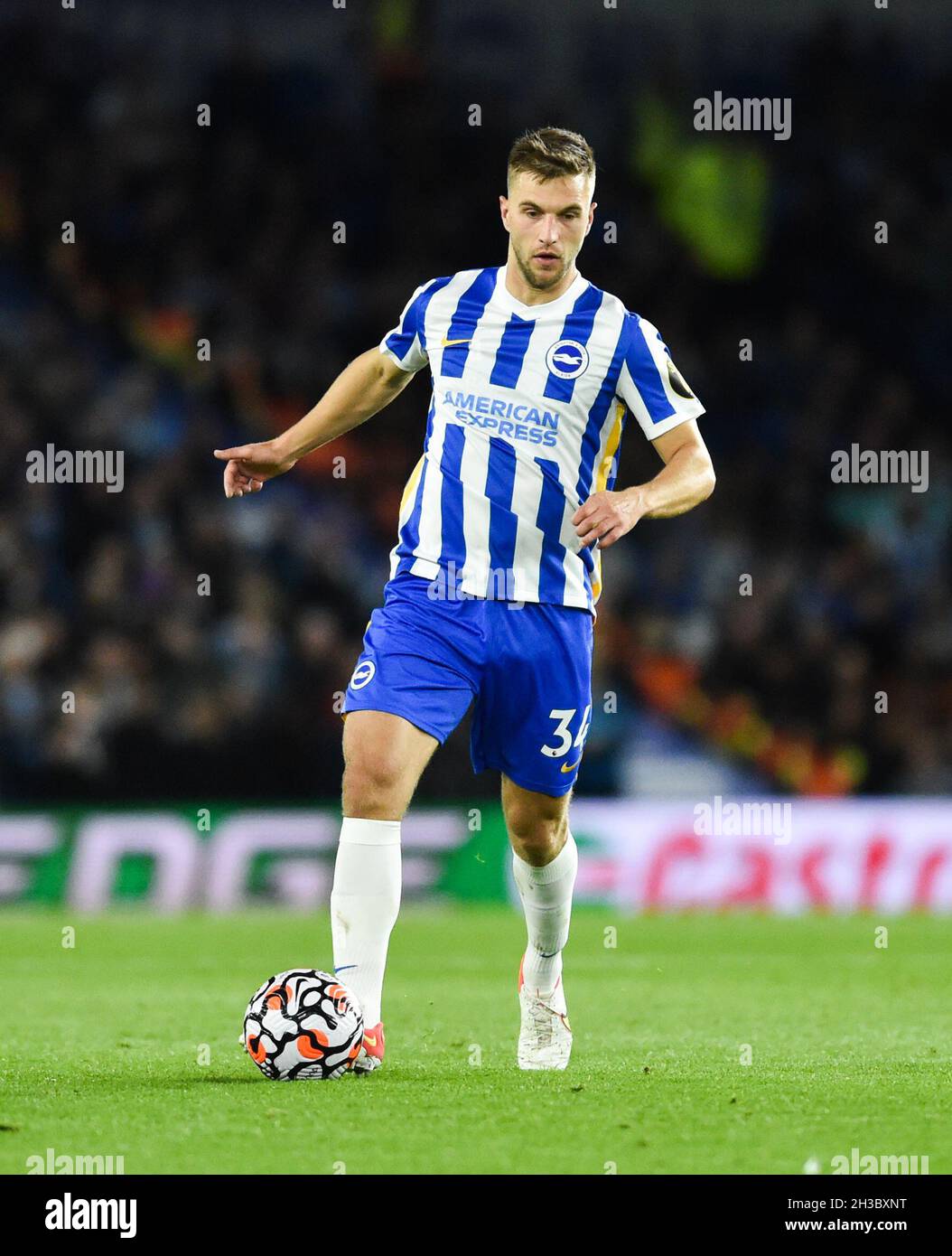 Joel Veltman of Brighton during the Premier League match between Brighton and Hove Albion and Manchester City at the American Express Community Stadium  , Brighton ,  UK - 23rd October 2021 - Editorial use only. No merchandising. For Football images FA and Premier League restrictions apply inc. no internet/mobile usage without FAPL license - for details contact Football Dataco Stock Photo