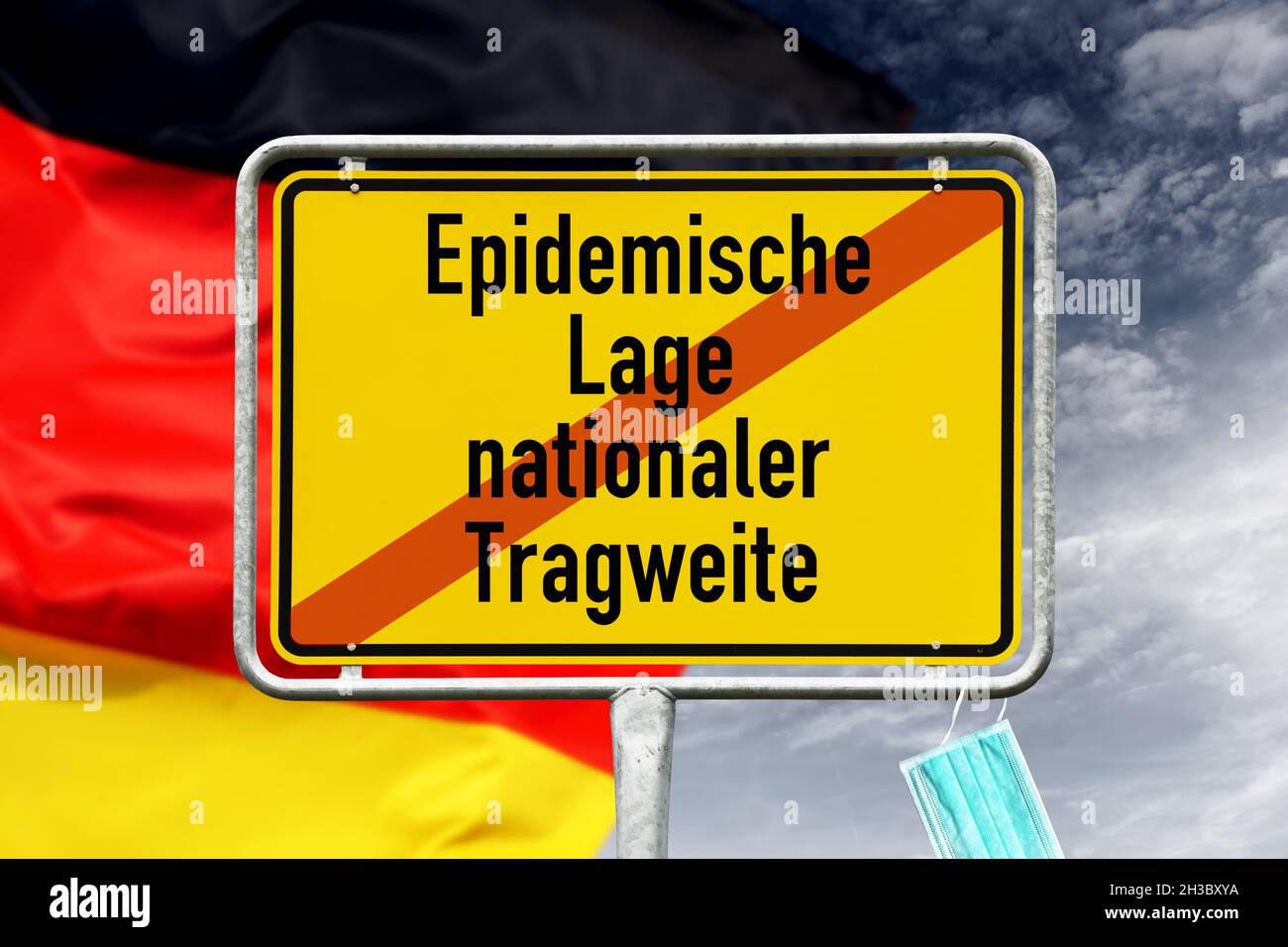 Crossed Out Epidemic Situation Sign, Corona Pandemic, German Lettering Stock Photo