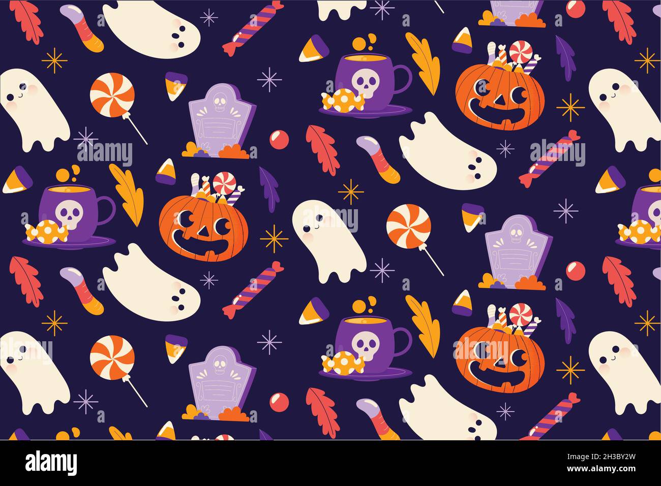 hand drawn halloween pattern with pumpkin ghost design vector ...