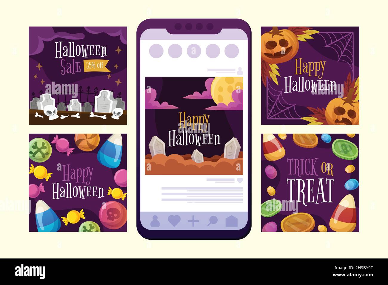 halloween instagram post design vector illustration Stock Vector Image