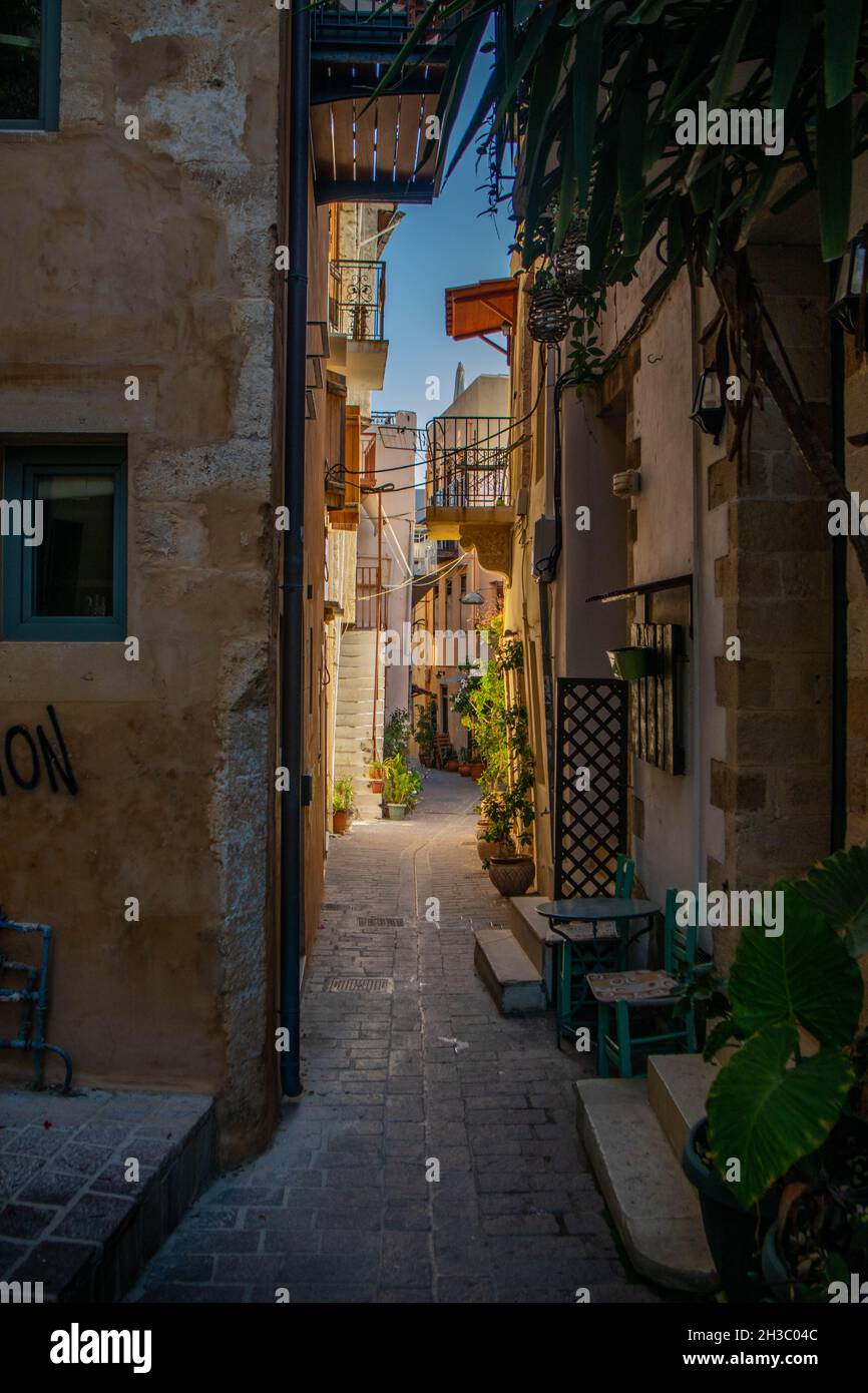 Narrow street in Chania, Crete, Greece, Stock Photo