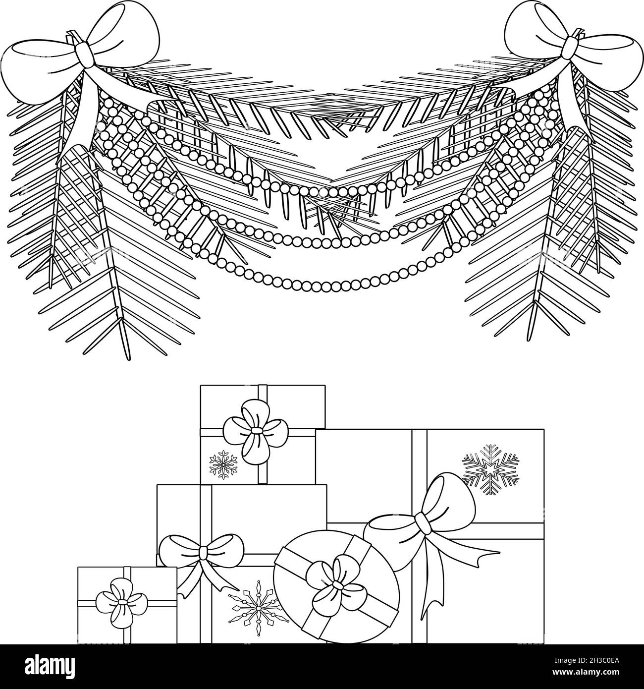 Christmas coloring page. New Years elements. Christmas, New Year ...