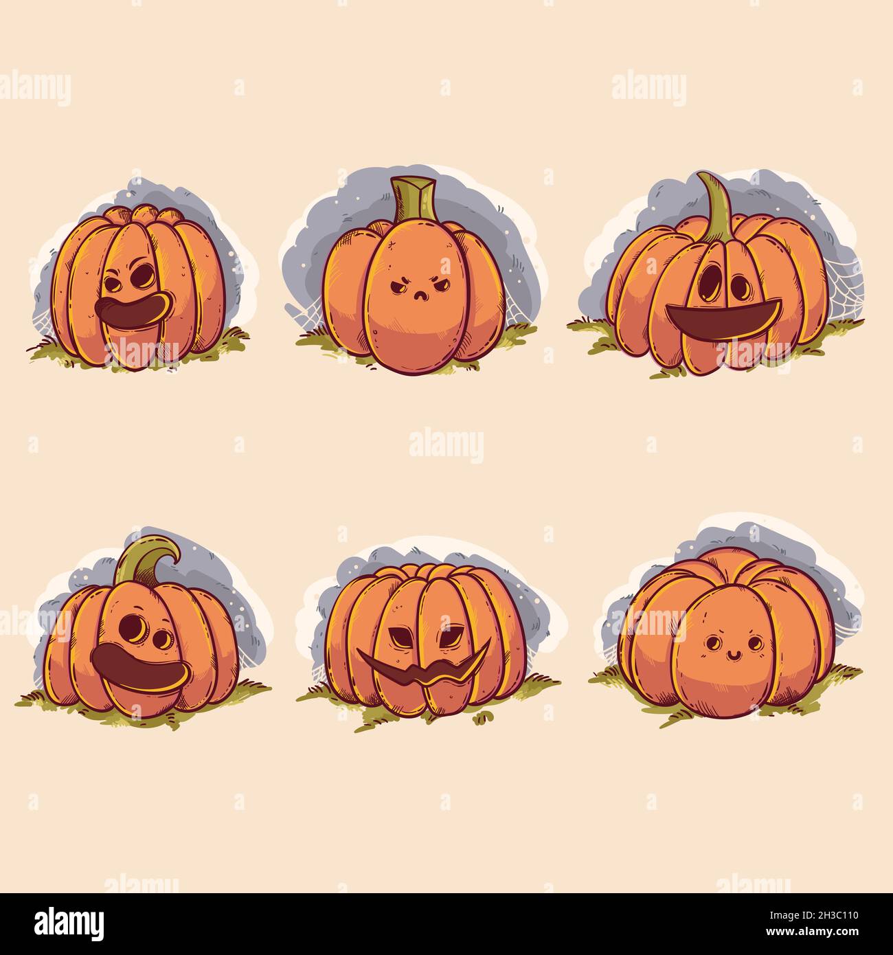 happy halloween pumpkin set design vector illustration Stock Vector