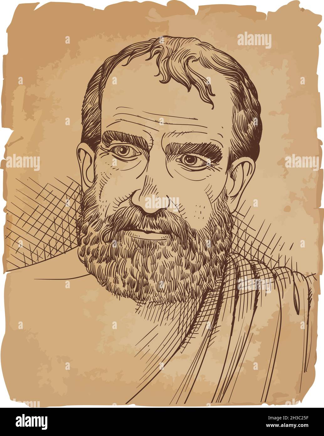 Pherecydes line art portrait. Pre-Socratic Greek philosopher, mathematician, and astronomer. Vector Stock Vector