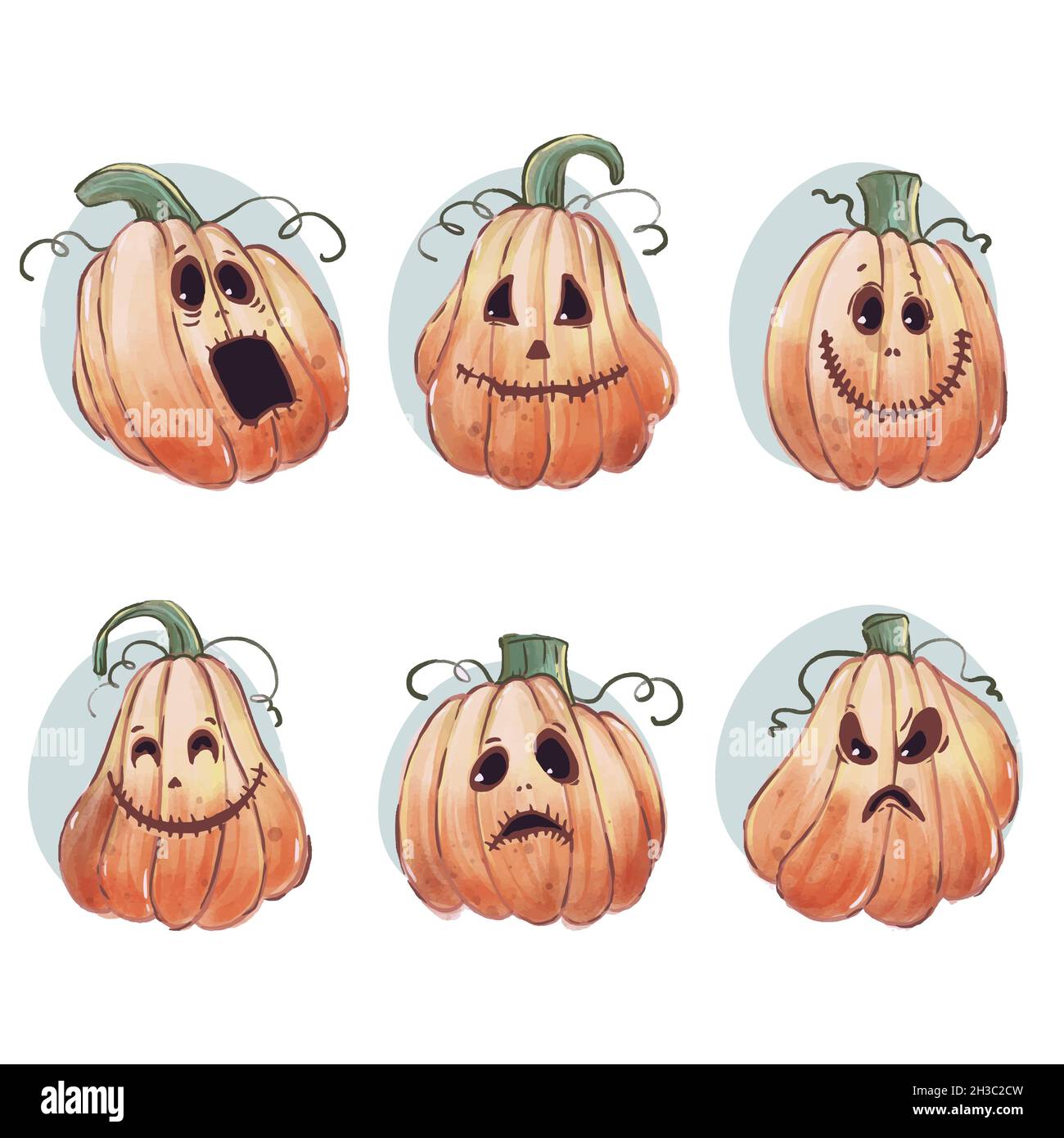 happy halloween pumpkin set theme design vector illustration Stock Vector