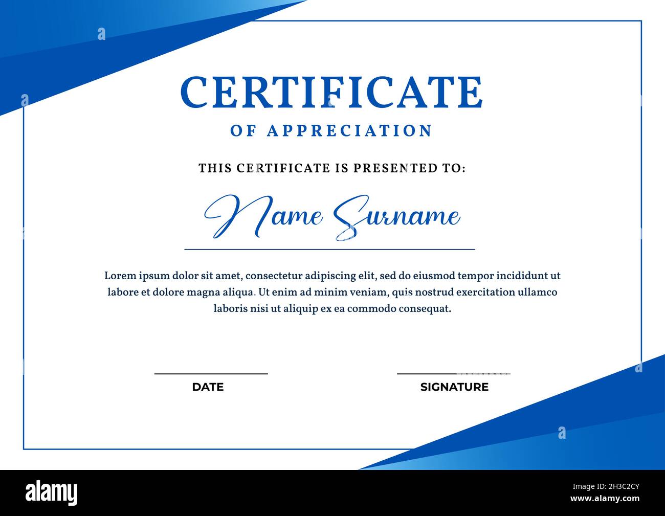 Elegant blue gradient color certificate template, appreciation for business and education Stock Vector